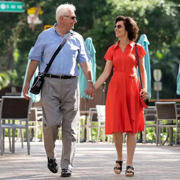 A customer enjoying the outdoors with a portable oxygen concentrator